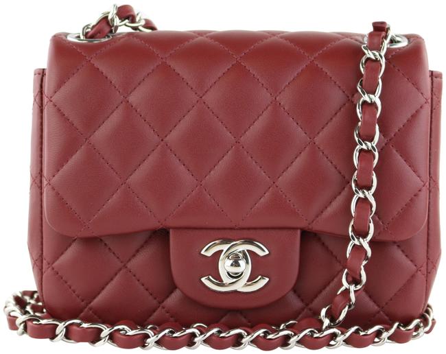 Chanel Square Mini Burgundy Lambskin Cross Body Bag 