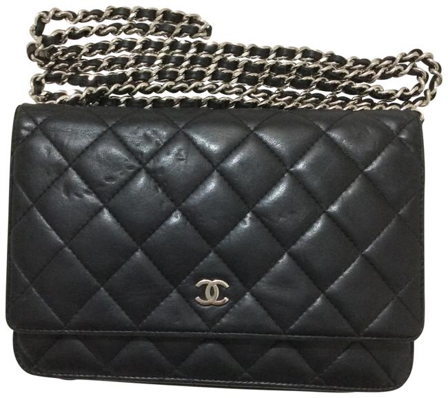 Chanel Timeless Wallet on Chain Quilted Black Lambskin Leather Cross Body Bag 