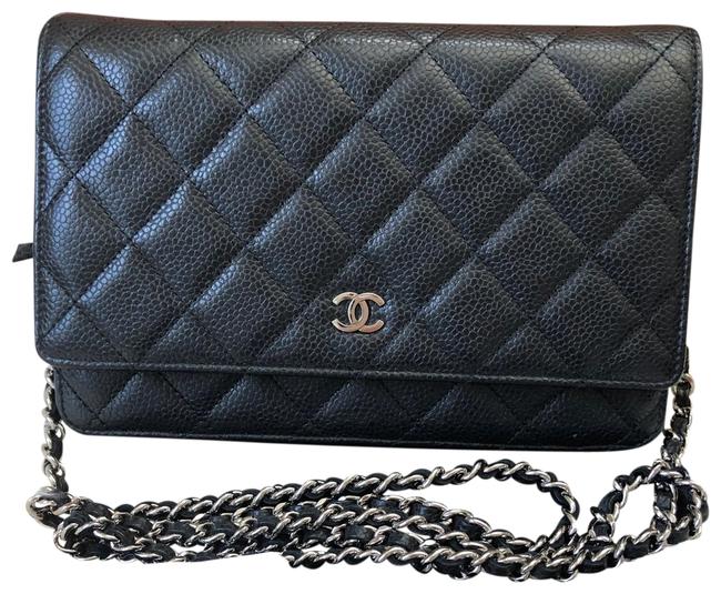 Chanel Timeless Wallet on Chain Silver Hardware Black Caviar Cross Body Bag 