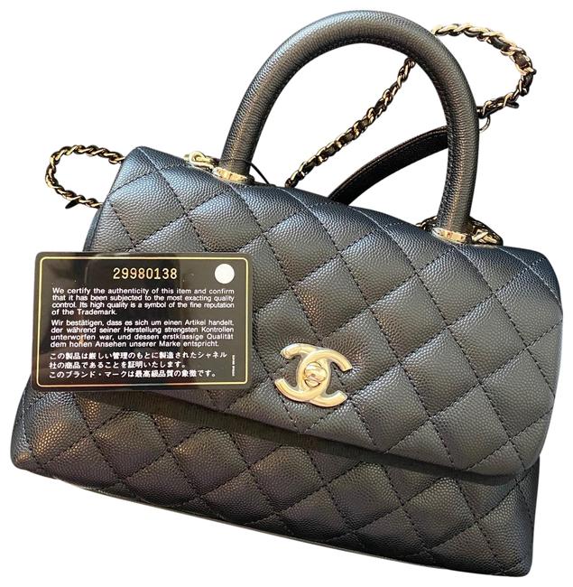 Chanel Top Handle Classic Flap Coco Handle Mini Black Caviar Cross Body Bag 