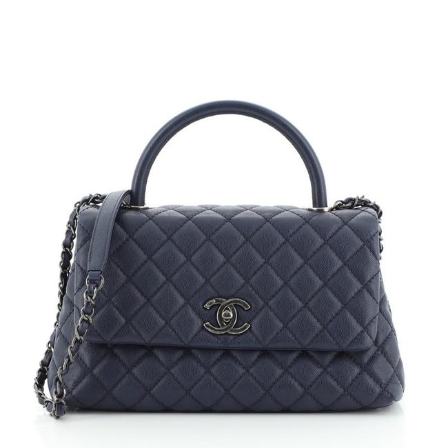 Chanel Top Handle Coco Quilted Caviar Small Blue Leather Cross Body Bag 