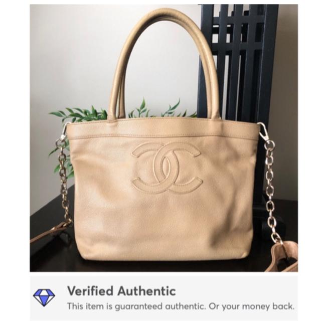 Chanel Tote Beige Caviar Leather Cross Body Bag 