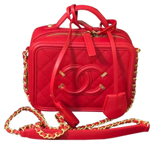 Chanel Vanity Case Grained True Red Calfskin Leather Cross Body Bag 