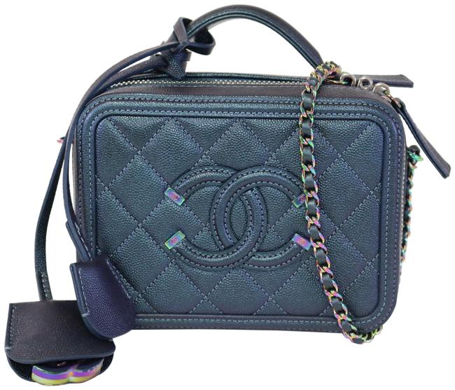 Chanel Vanity Case Rainbow Filigree Dark Turqouise Caviar Cross Body Bag 