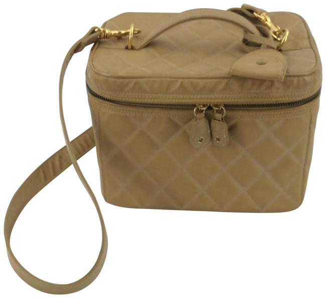 Chanel Vanity Case Two way Logo Tan Patent Leather Cross Body Bag 