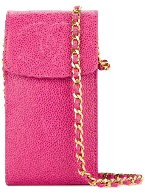 Chanel Vintage Caviar Phone Case Fuchsia Cross Body Bag 