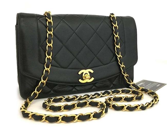 Chanel Shoulder Diana Vintage Flap Black Lambskin Leather Cross Body Bag 