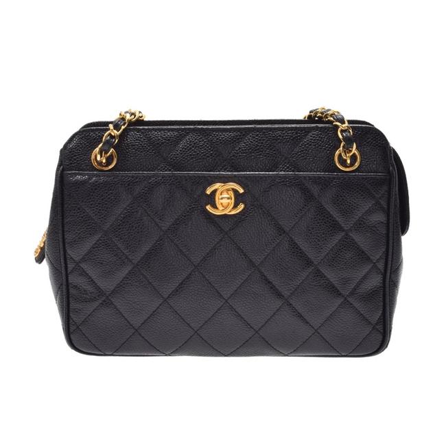 Chanel Shoulder Vintage Double Black Caviar Leather Cross Body Bag 