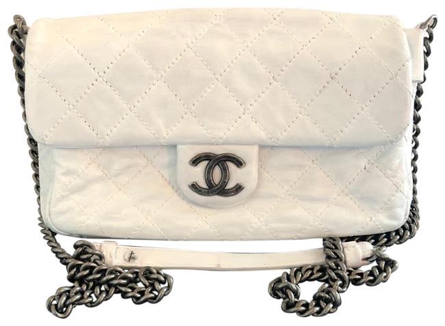Chanel Vintage Handbag White Lambskin Leather Cross Body Bag 
