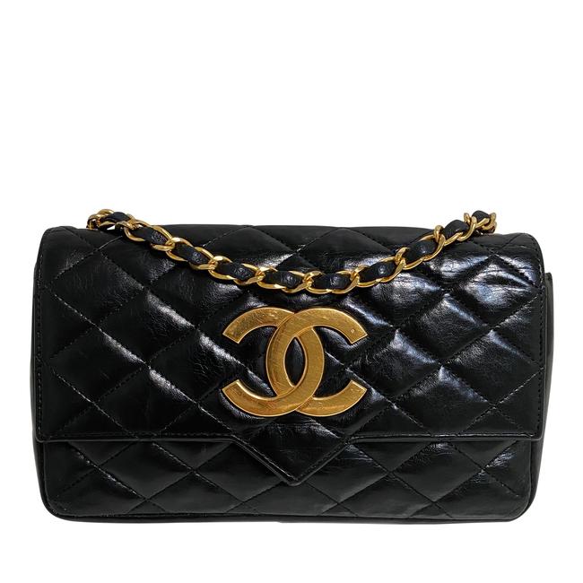 Chanel Vintage Lambskin Quilted Flap Black Patent Leather Cross Body Bag 