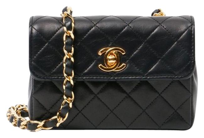 Chanel Vintage Mini Quilted Flap Black Lambskin Leather Cross Body Bag 