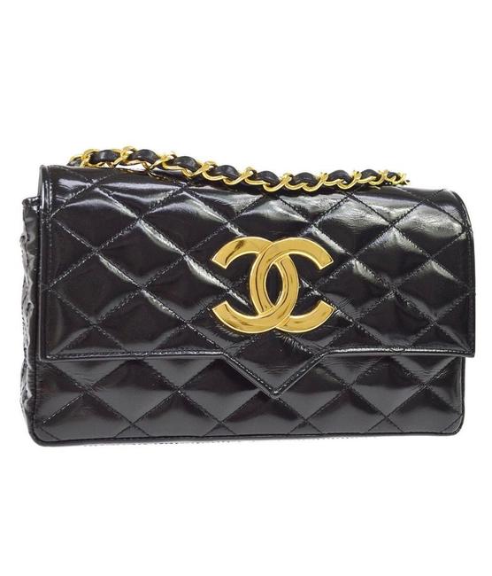 Chanel Vintage Patent Quilted Giant Cc Black Cross Body Bag 