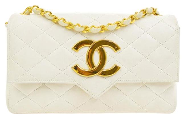 Chanel Vintage Quilted Flap White Lambskin Leather Cross Body Bag 