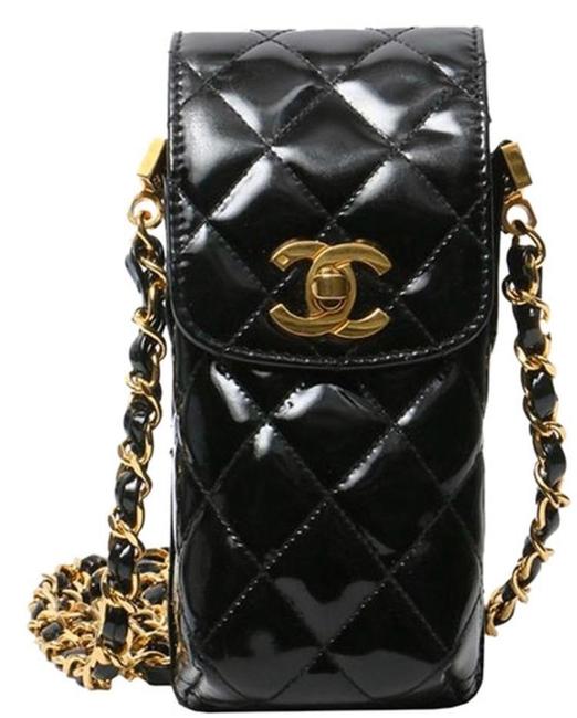 Chanel Vintage Quilted Mini Black Patent Leather Cross Body Bag 