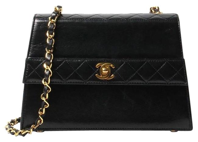 Chanel Vintage Quilted Small Flap Black Lambskin Leather Cross Body Bag 