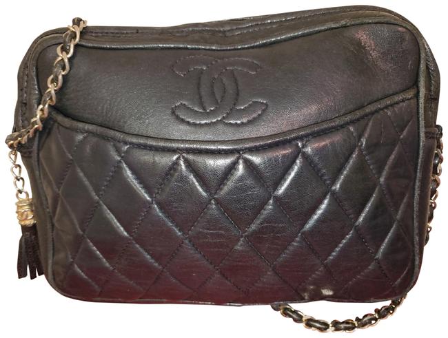 Chanel Vintage Quilted Tassel Lambskin Black Leather Cross Body Bag 