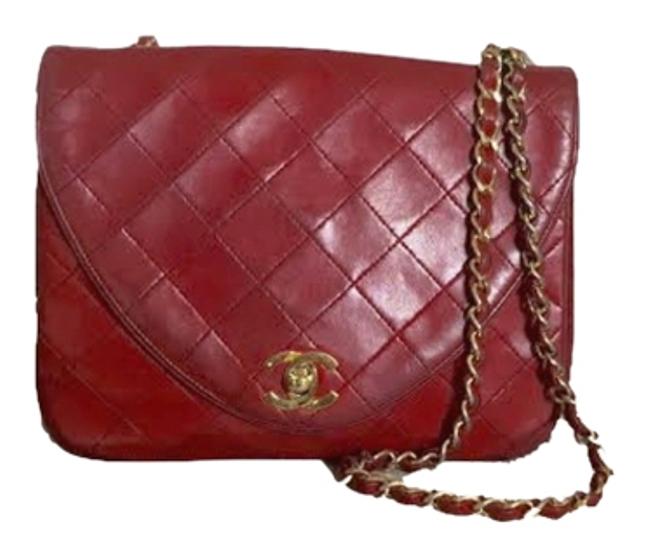 Chanel Vintage Red Lambskin Leather Cross Body Bag 