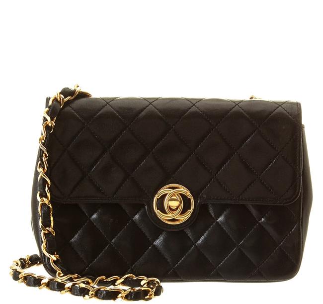 Chanel Vintage Samll Quilted Flap Black Lambskin Leather Cross Body Bag 