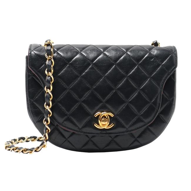 Chanel Vintage Small Quilted Flap Black Lambskin Leather Cross Body Bag 