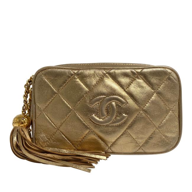 Chanel Vintage Tassel Cc Lambskin Quilted Mini Metallic Gold Cross Body Bag 
