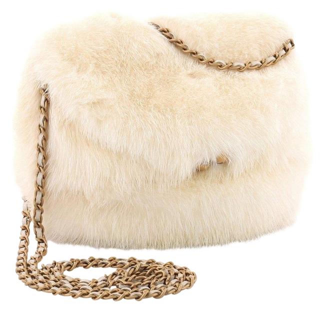 Chanel Vintage Wedding Snow Kisslock White Fur Cross Body Bag 