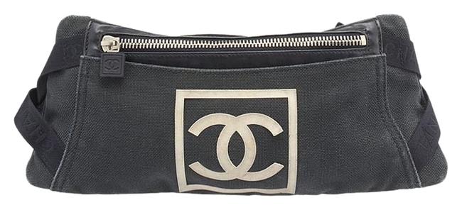 Chanel Waist 98627 Blue Canvas Leather Cross Body Bag 