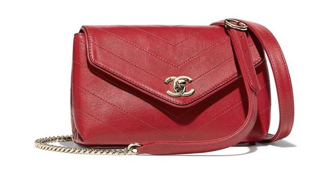 Chanel Waist Coco Chevron Red Lambskin Leather Cross Body Bag 