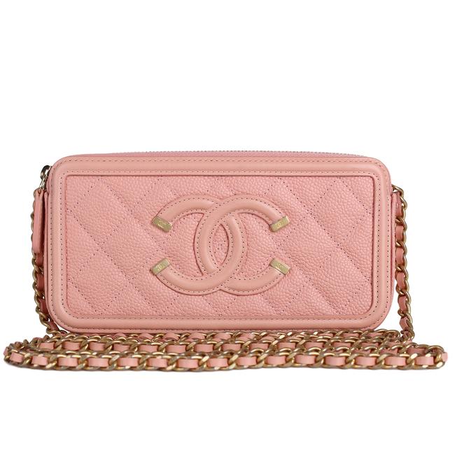 Chanel Wallet On A Chain 7573 Pink Caviar Leather Cross Body Bag 