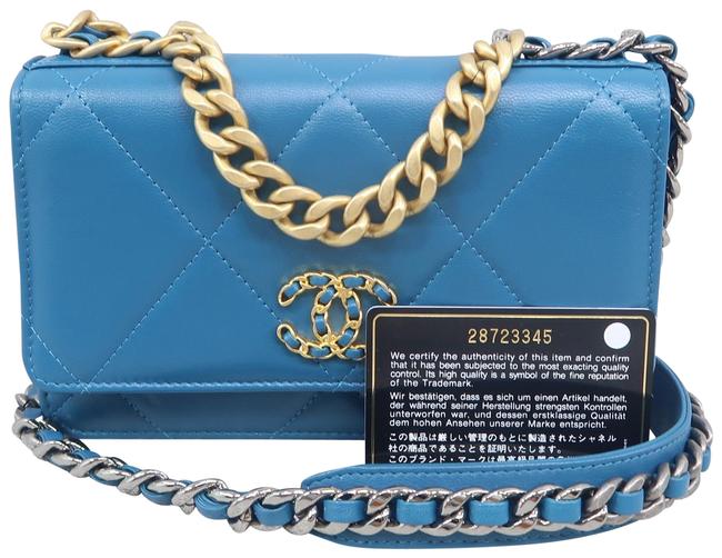 Chanel Wallet on Chain 19 Leather Blue Lambskin Cross Body Bag 