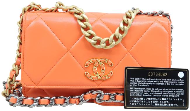 Chanel Wallet on Chain 19 Leather Orange Lambskin Cross Body Bag 