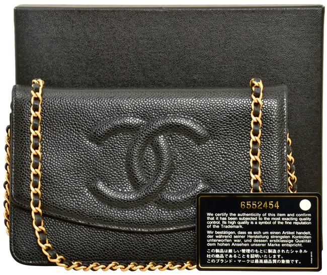 Chanel Wallet on Chain 75&quot Inch Woc Black Caviar Leather Cross Body Bag 