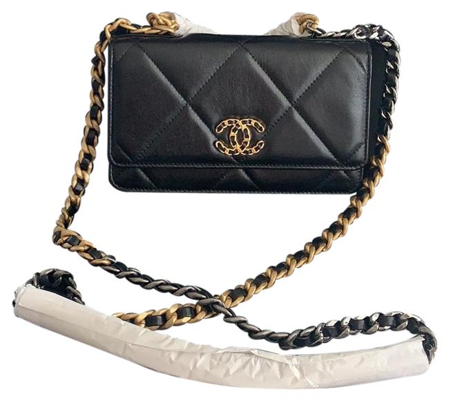 Chanel Wallet on Chain Black Leather Mixed Metal Cross Body Bag 