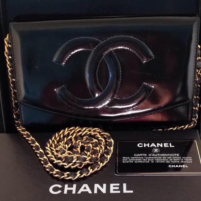 Chanel Woc Black Patent Leather Cross Body Bag 