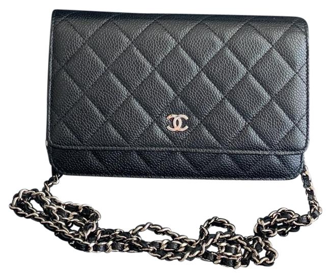 Chanel Wallet on Chain Black Silvee Hardware Caviar Leather Cross Body Bag 