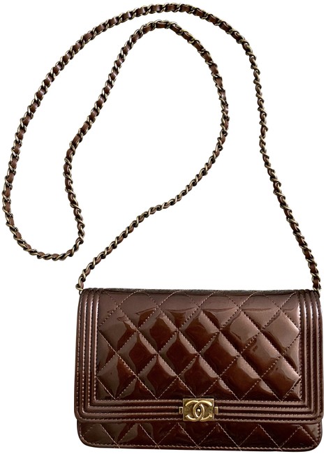 Chanel Wallet on Chain Boy Iridescent Bronze Patent Leather Cross Body Bag 