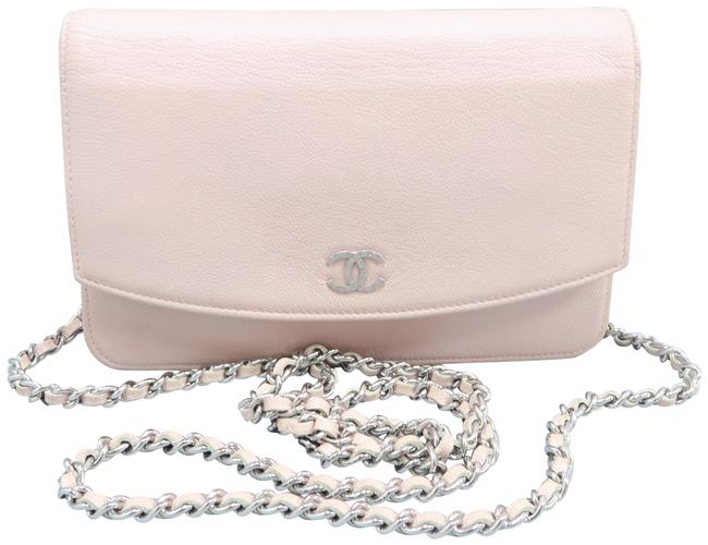 Chanel Wallet on Chain Shoulder Calfskin Lightpink Caviar Cross Body Bag 