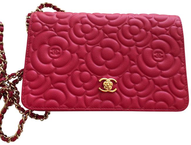 Chanel Wallet on Chain Camellia Fuschia Caviar Leather Cross Body Bag 