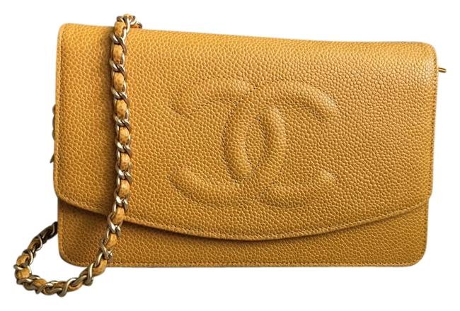 Chanel Caviar Woc Mustard Yellow Leather Cross Body Bag 