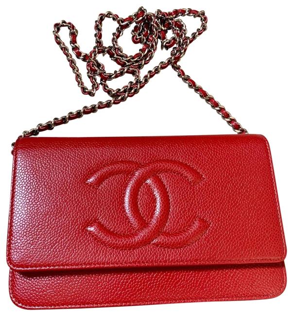 Chanel Wallet on Chain Timeless Cc Red Caviar Leather Cross Body Bag 