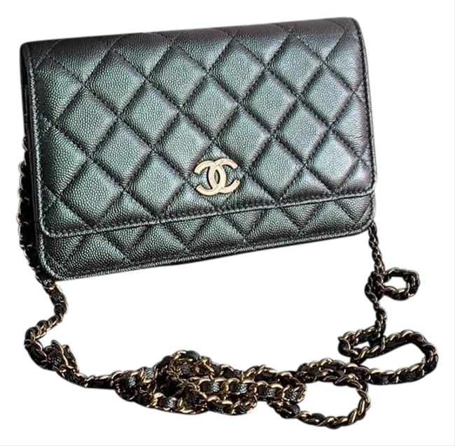 Chanel Wallet on Chain Cc Black Iridescent Leather Cross Body Bag 