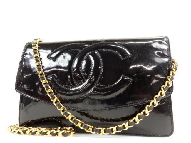 Chanel Wallet on Chain Cc Flap 236467 Black Patent Leather Cross Body Bag 