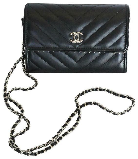Chanel Wallet on Chain Chevron Calfskin 2018 Black Leather Cross Body Bag 