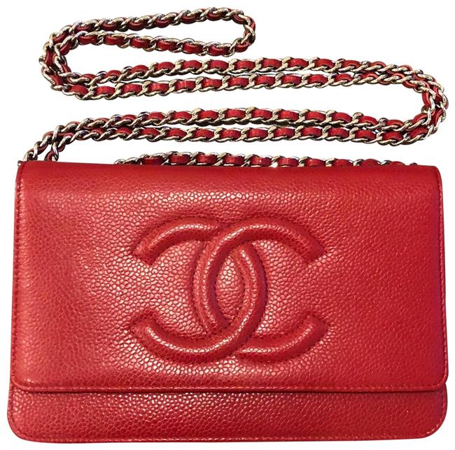 Chanel Wallet on Chain Classic Flap Mini Cc Red Caviar Leather Cross Body Bag 
