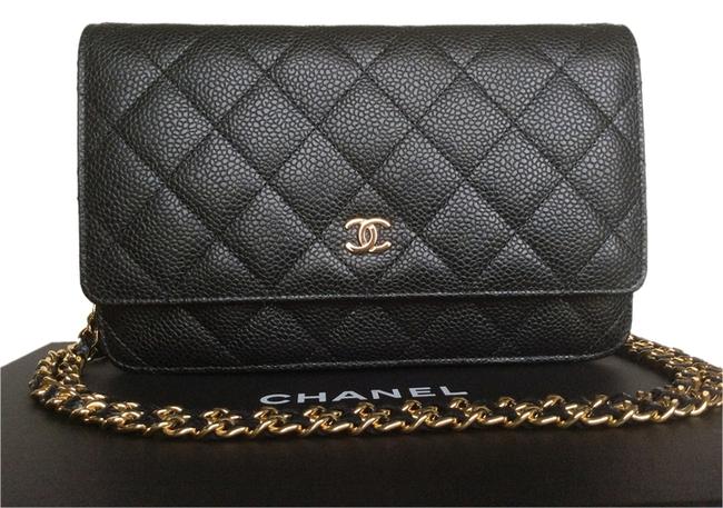 Chanel Wallet on Chain Classic Flap Woc Caviar Black Leather Cross Body Bag 