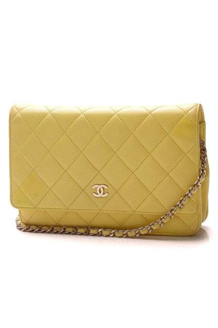 Chanel Wallet on Chain Classic Woc Yellow Lambskin Leather Cross Body Bag 