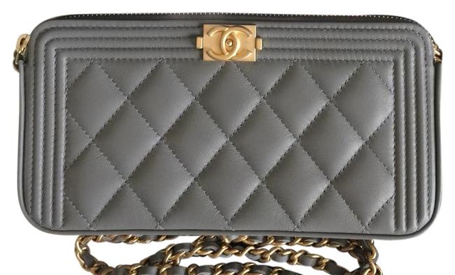 Chanel Clutch Woc Clutch Grey Calfskin Leather Cross Body Bag 