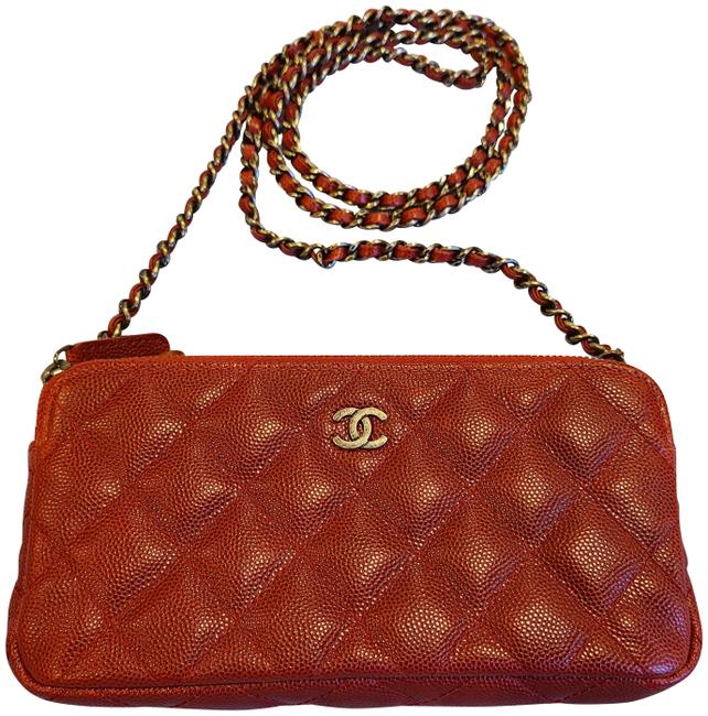 Chanel Wallet on Chain Double Zip Woc Red Leather Cross Body Bag 