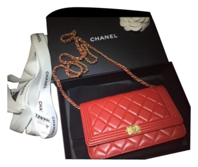 Chanel Wallet on Chain Ghw Red Lamb Skin Cross Body Bag 