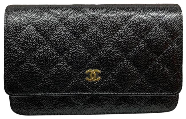Chanel Wallet on Chain Gold Black Caviar Leather Cross Body Bag 
