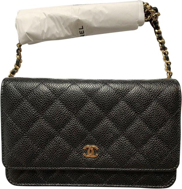 Chanel Wallet on Chain Gold Cc Black Caviar Leather Cross Body Bag 